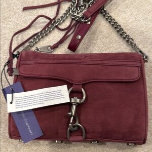 Rebecca Minkoff Red Crossbody Bag with Silver Hardware and Suede Texture